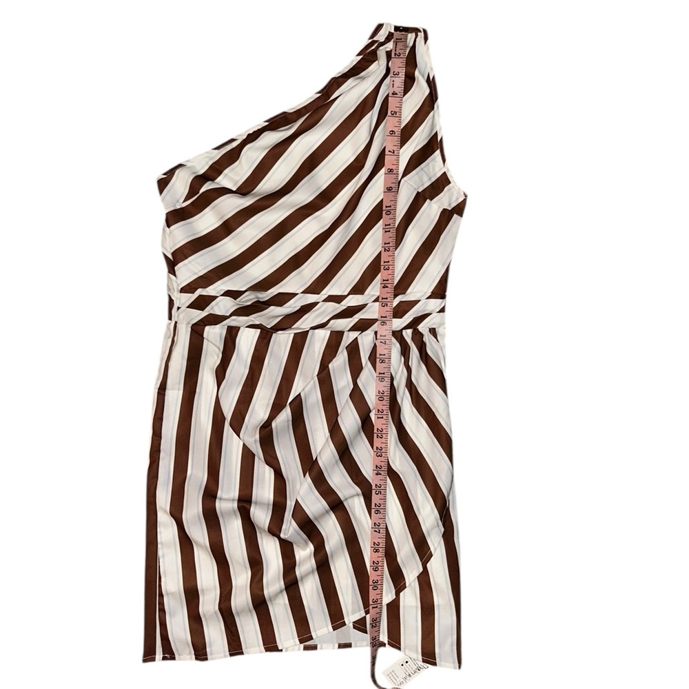 Cupshe Brown and White Asymmetrical One- Shoulder Mini Dress M - Picture 7 of 8